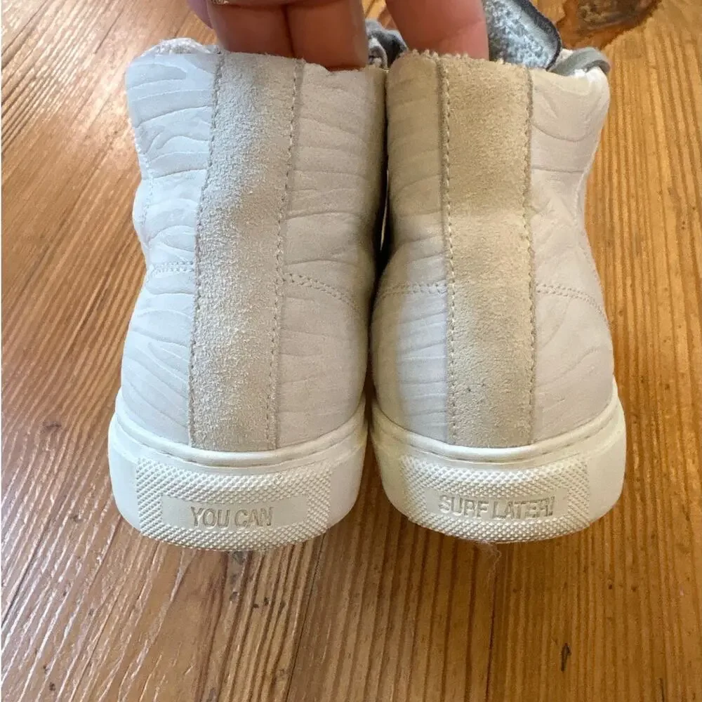 P448 ivory white leather zebra print faux fur lining high top sneakers‎ SIZE 7